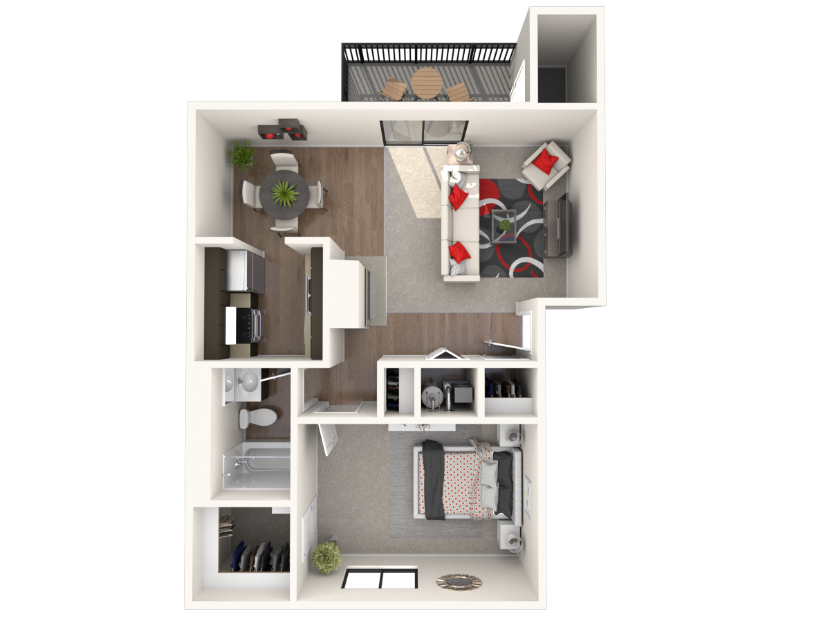 Floor plan for 1 bed, 1 bath, 742 sqft